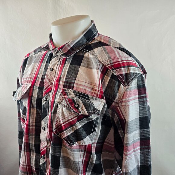 BKE Shirt Mens 2XL Red Pearl Snap Plaid Western Athletic Fit Casual Cowboy 1518 - Picture 4 of 9